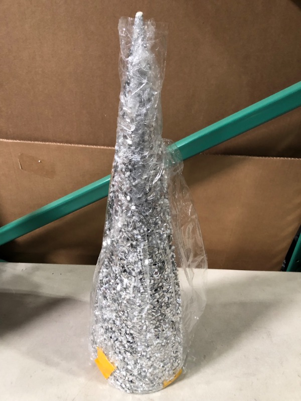 Photo 2 of 12-24 Inch High Sequin and Bead Silver Christmas Cone Tree 3 Piece Set