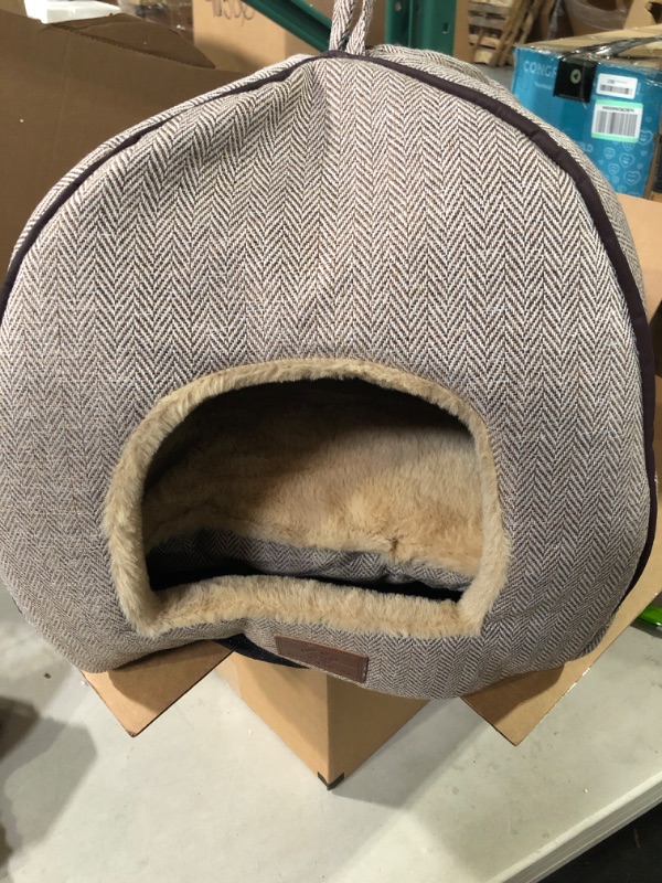 Photo 2 of Cat Bed for Indoor Cats - Cat Cave Bed Cat House Cat Tent with Removable Washable Cushioned Pillow, Soft and Self Warming Kitten beds,Cat Beds & Furniture, Pet Bed WINDRACING M(15 x 15 x 15 Inch) Beige