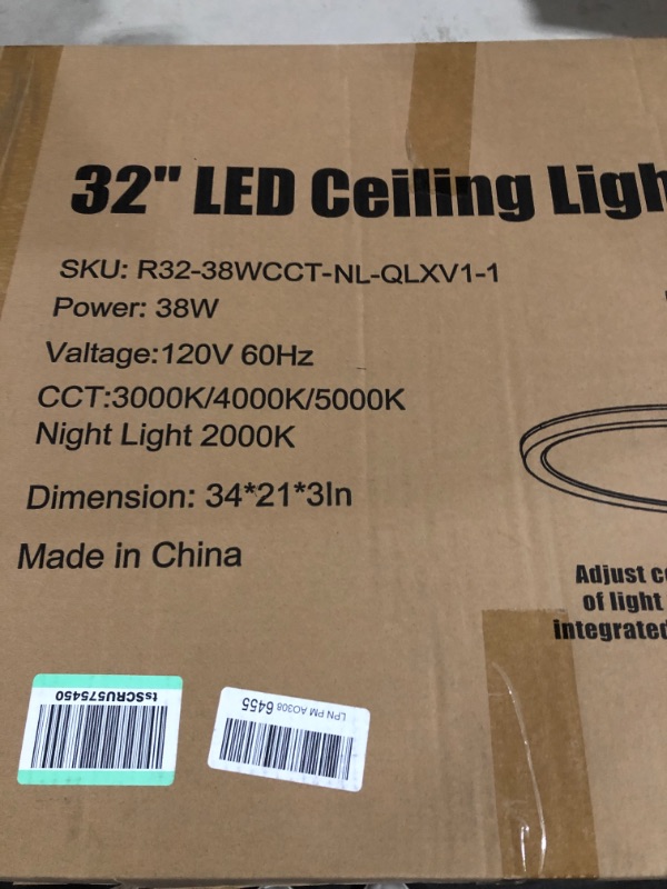 Photo 2 of 32 Inch Oval LED Flush Mount Ceiling Light, with Night Light (4W 2000K), 38W, 3800lm, 3000K/4000K/5000K CCT Selectable, Dimmable Round Flat Panel Light, for Dining Room, Living Room - ETL Listed 32 inch White