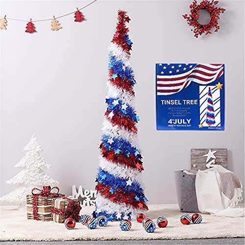 Photo 1 of 4th of July Decor, Patriotic Pop up Pencil Tree ,4.9 Ft Christmas Tinsel Tree,Sequin Star Ornaments Garland Collapsible Tree for Independence Day Memorial Home Decor