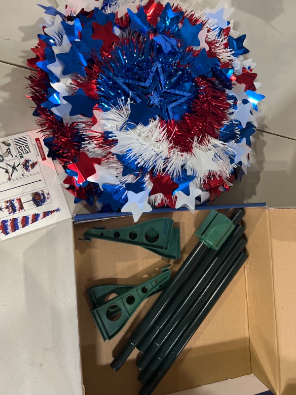 Photo 3 of 4th of July Decor, Patriotic Pop up Pencil Tree ,4.9 Ft Christmas Tinsel Tree,Sequin Star Ornaments Garland Collapsible Tree for Independence Day Memorial Home Decor