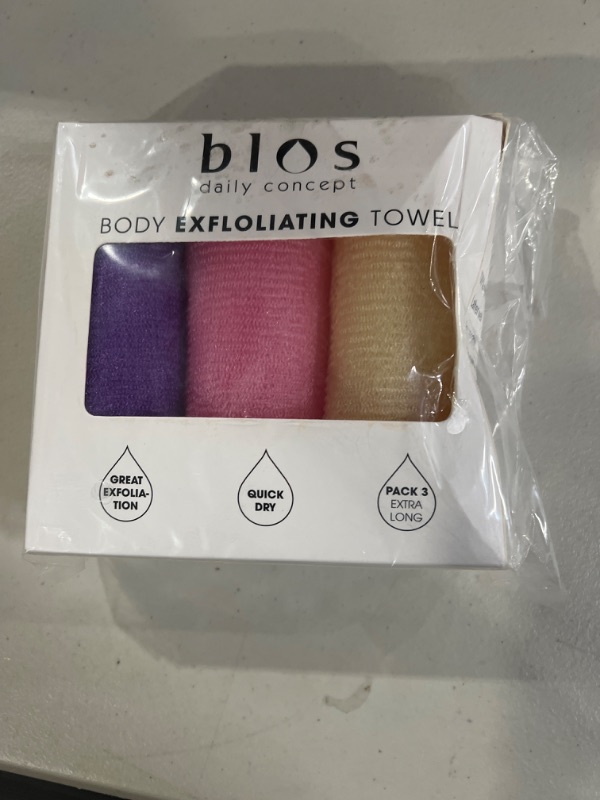 Photo 2 of Blos Body Exfoliating Towels for Use in shower | Beauty Skin Nylon Bath Cloth Cleaning Sponges for Back and Body Use Wash Rags Dual-Sided Long Scrub Magic Washcloth – Pack of 3 (Pink)