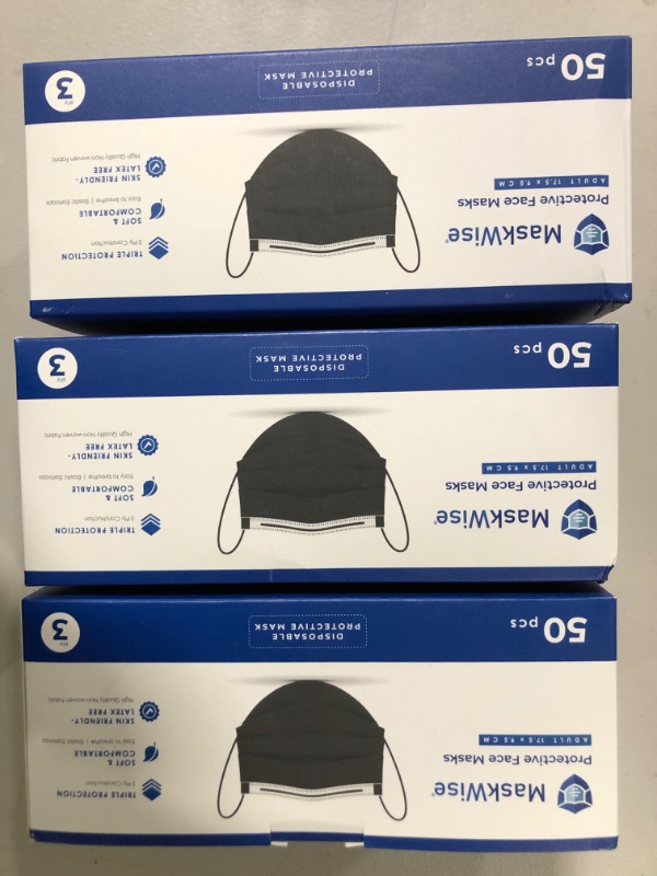 Photo 2 of MASKWISE Disposable Face Masks, Pack of 150 Black