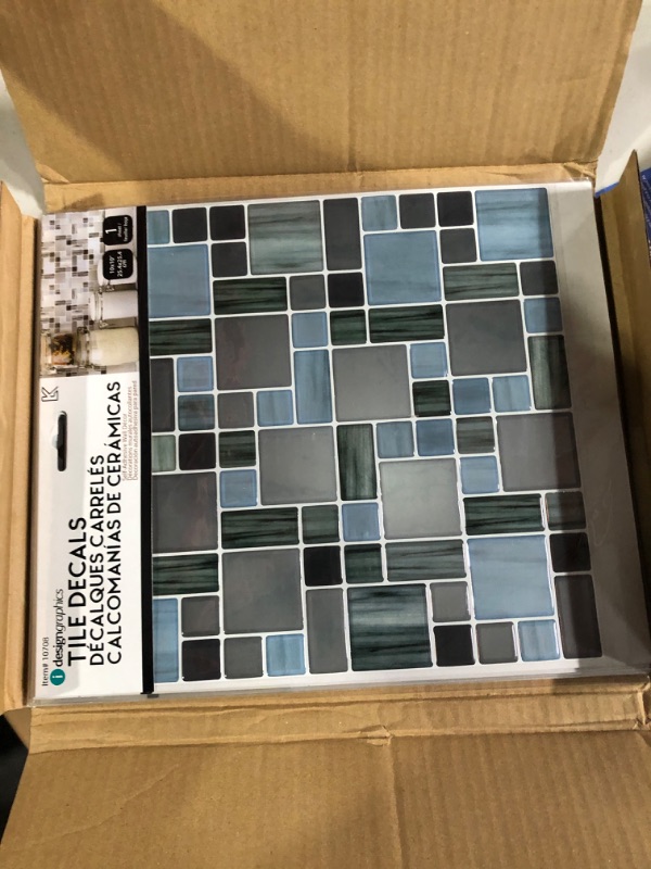 Photo 2 of 10-Sheet Peel and Stick Backsplash, 12"x12" Vinyl 3D Wall Tile Sticker for Kitchen Blue Marble Design Dark Seablue