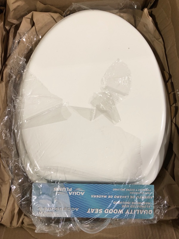 Photo 2 of Toilet Seat Elongated by Aqua Plumb | All Hardware Included, Durable Coated Premium Paint, Durable Color Matched Hinges. Fits all Manufacturers’ Elongated Toilet Bowls. (White)