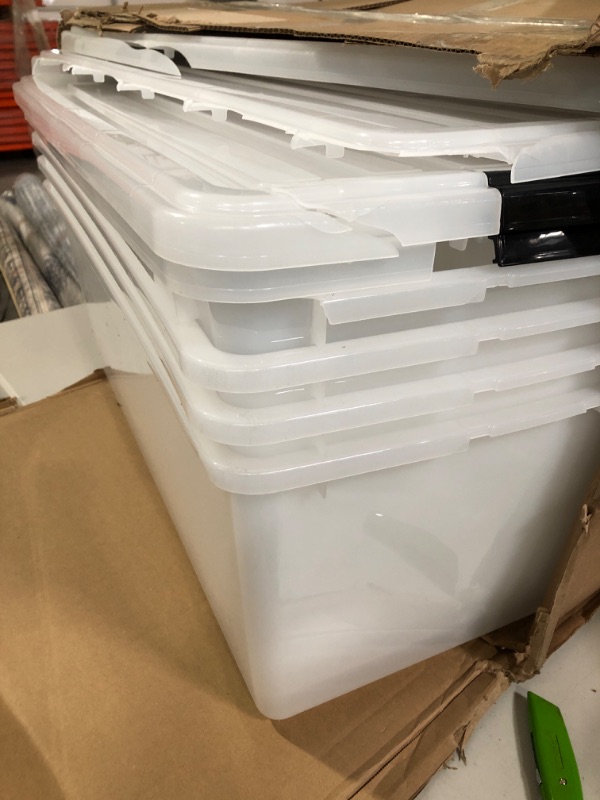 Photo 2 of **DAMAGED LIDS** IRIS USA 91 Quart Large Storage Bin Utility Tote Organizing Container Box with Buckle Down Lid for Clothes Storage, 4 Pack, Clear, Clear/Black (500184) h) 91 Qt. - 4 Pack