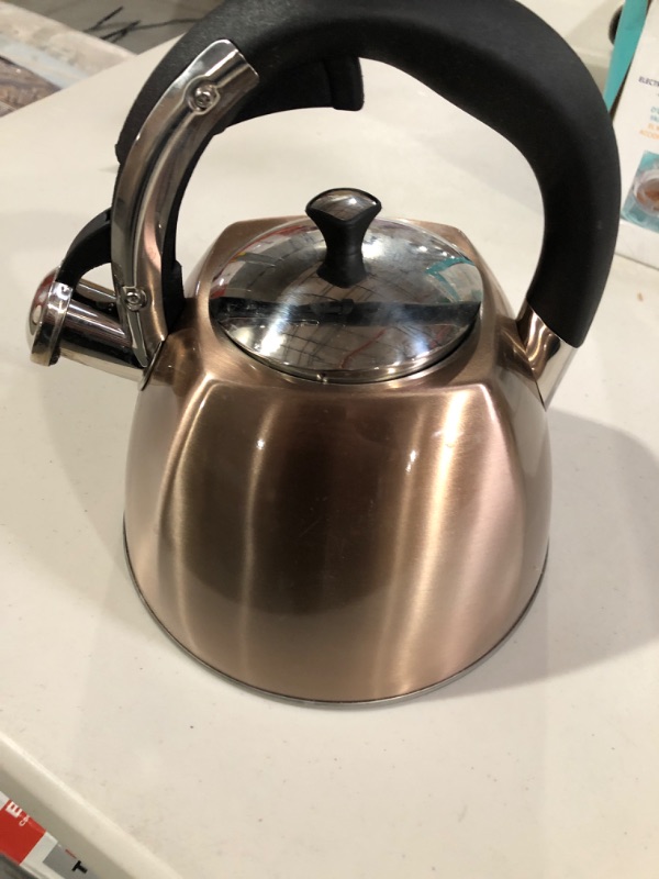 Photo 2 of **USED** Mr. Coffee Belgrove 2.5 Quart Stainless Steel Whistling Tea Kettle, Square, Metallic Copper