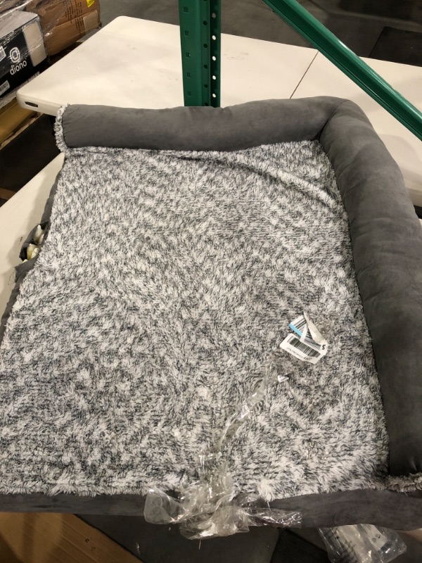 Photo 2 of Furhaven Orthopedic Pet Bed for Dogs and Cats - L Chaise Sofa Two-Tone Plush Fur and Suede Couch Dog Bed with Removable Washable Cover, Stone Gray, Jumbo (X-Large)