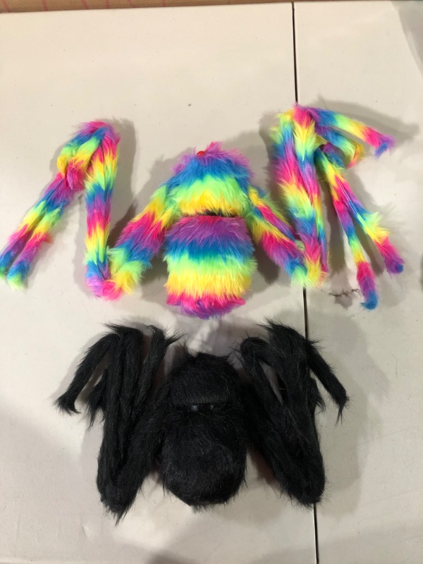 Photo 2 of [2pk] Eavotoy 50"+35" Giant Halloween Spider - Rainbow and Black