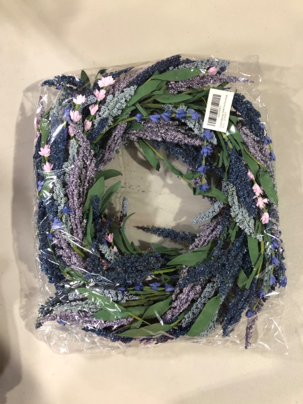 Photo 2 of TEMPUS-20-inch Artificial Lavender Green Leaf Wreath Spring/Summer Front Door (Purple)
