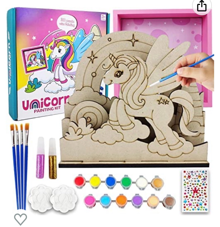 Photo 1 of Yileqi 3D Scene Wooden Unicorn Craft Kit for Kids, Paint Your Own Unicorn Picture Frame Craft Kits, Unicorn Toys Gifts for 4 5 6 7 8 9 Years Old Girls for Birthday, Christmas Gift