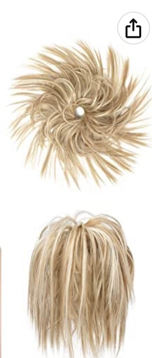 Photo 1 of SARLA Dirty Blonde Messy Bun Hair Piece Updo Straight Tousled Ponytail Hairpieces Synthetic Scrunchies Bun Extensions for Women Girls PACKS OF 3