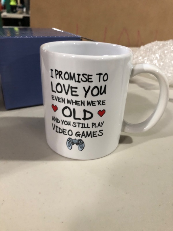 Photo 1 of I Promise to Love You When You're Old Still Play Video Games Coffee Mug Valentine’s Day Gift, Funny Gamer Gifts, Nerdy Wedding Novelty Gift for Boyfriend Girlfriend Husband Wife White