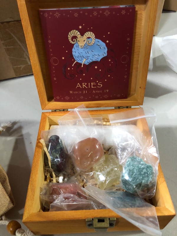 Photo 2 of Aries Horoscope Healing Crystals Set - Zodiac Signs Birthstone - 7 Pcs Natural Crystals and Healing Stones - Astrology Constellation Gemstones Gifts Box for Aries