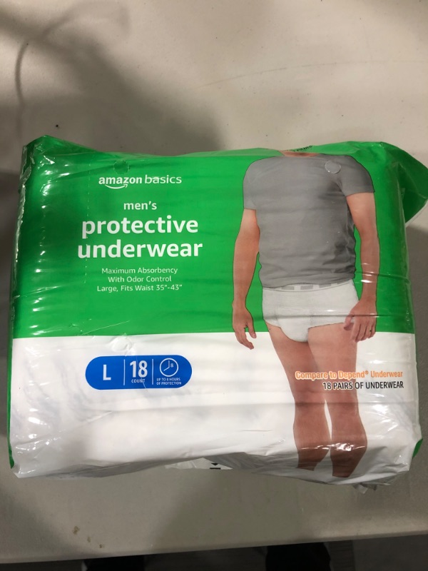 Photo 2 of Amazon Basics Incontinence Underwear for Men, Maximum Absorbency, Large, 18 Count, 1 Pack (Previously Solimo) Large (18 Count)