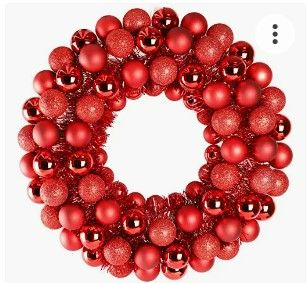 Photo 1 of 16 Inch Christmas Ball Wreath Home Party Decors Xmas Front Door Decorative Hanging Christmaswreaths Ball Ornaments Red