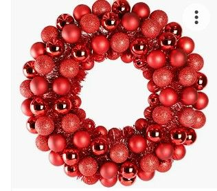 Photo 1 of 16 Inch Christmas Ball Wreath Home Party Decors Xmas Front Door Decorative Hanging Christmaswreaths Ball Ornaments Red 2 pack