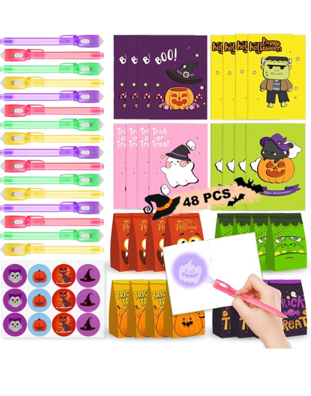 Photo 1 of BainGesk Invisible Ink Pen and Notebook, 16 Pack Halloween Party Favors with Candy Bags, Spy Pen Party Supplies, Halloween Goody Bag Stuffers, Treat Bag Fillers Non-candy Trick or Treat for kids, Halloween Hocus Pocus Garden Flag, Sanderson Sisters Hallow