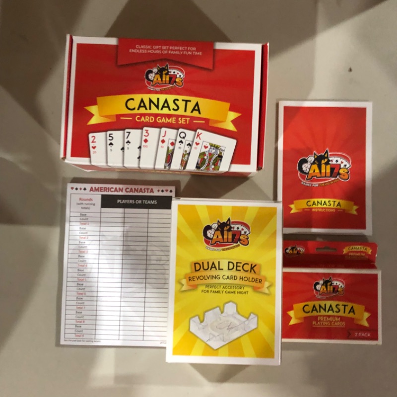 Photo 2 of All7s Canasta Cards Game Set with Canasta Cards with Point Values, Canasta Score Pads and Rotating Tray Canasta Set