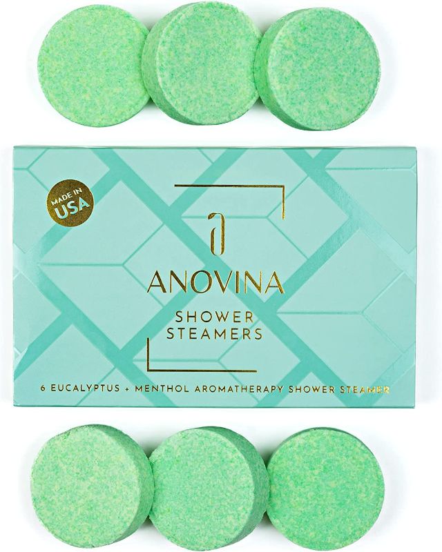 Photo 1 of Anovina 6XL Shower Steamers Eucalyptus and Menthol - Made in USA - Aormatherapy Shower Steamers, Christmas Relaxation Bath Gifts for Women and Men, Eucalyptus for Shower, Shower Bombs Aromatherapy