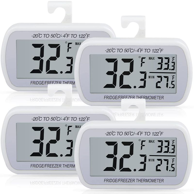 Photo 1 of AEVETE 4 Pack Waterproof Digital Refrigerator Thermometer Large LCD, Freezer Room Thermometer with Magnetic Back, No Frills Easy to Read