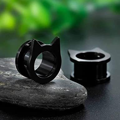 Photo 1 of COOEAR Gauges for Ears Piercing Flesh Tunnels and Plugs Jewelry Cute Steel Cat Earrings Stretchers Size 2g(6mm) to 1 inch(25mm).