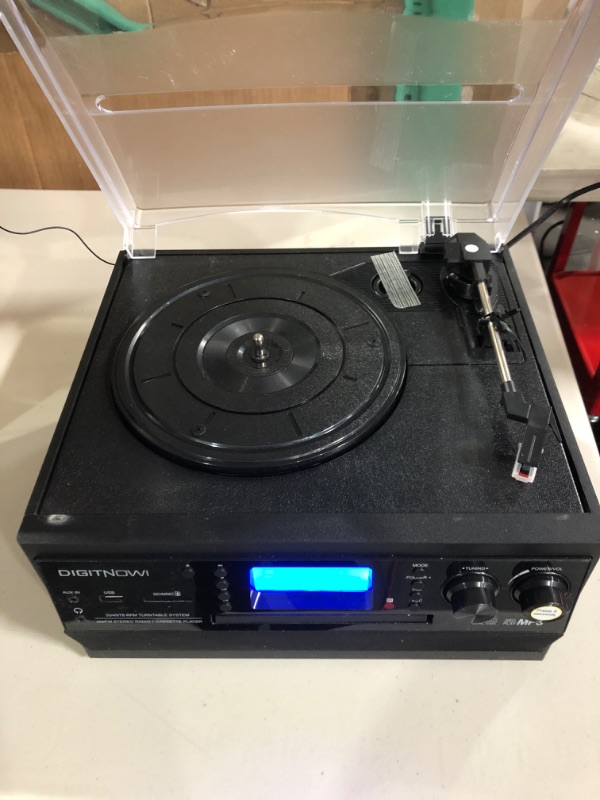 Photo 3 of DIGITNOW Bluetooth Record Player Turntable with Stereo Speaker, LP Vinyl to MP3 Converter with CD, Cassette, Radio, Aux in and USB/SD Encoding, Remote Control, Audio Music Player Built in Amplifier