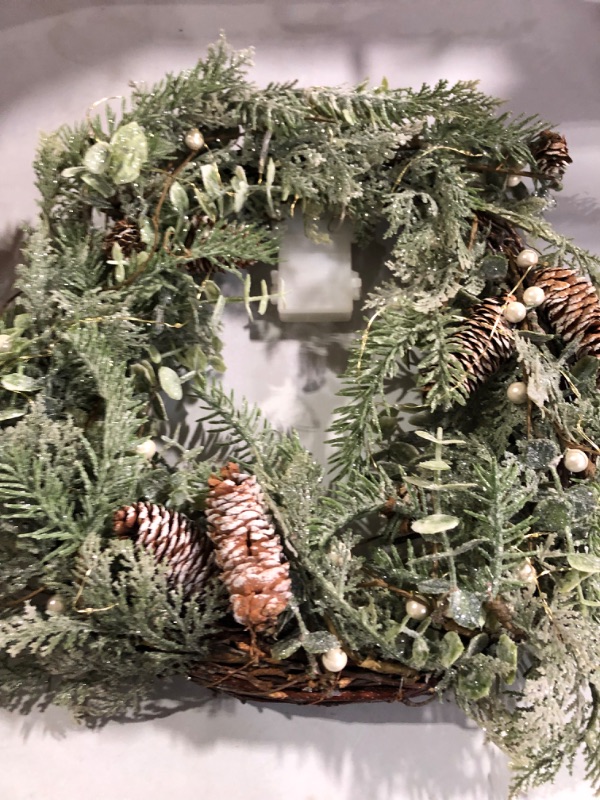 Photo 2 of 24" Artificial Pine and Eucalyptus Wreath with led lights