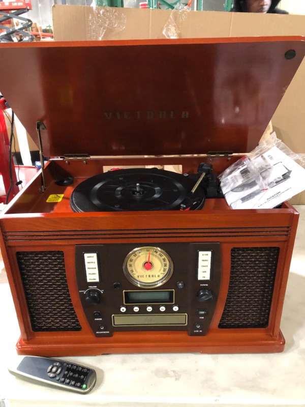 Photo 2 of Victrola Aviator 8-in-1 Bluetooth Record Player & Multimedia Center with Built-in Stereo Speakers - 3-Speed Turntable, Vinyl to MP3 Recording, Wireless Music Streaming, Mahogany Espresso