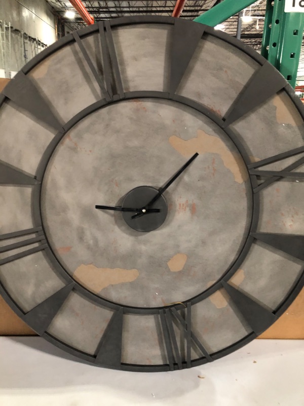 Photo 2 of 35 Farmhouse Distressed Iron and Wood Round Wall Clock Gray/Black - Olivia  May