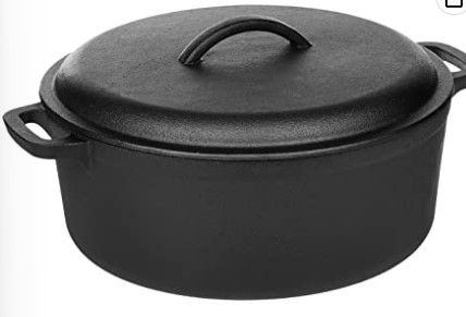 Photo 1 of Amazon Basics Pre-Seasoned Cast Iron Dutch Oven Pot with Lid and Dual Handles, 7-Quart