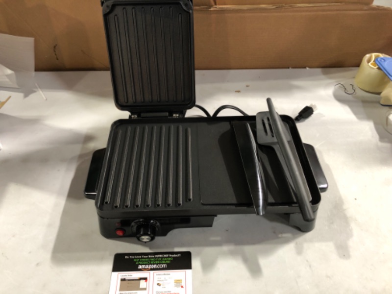 Photo 2 of 2-in-1 Panini Press Grill Gourmet Sandwich Maker & Griddle, Nonstick Coating, 1500W - NutriChef & Cuisinart CGPR-221 Cast Iron Grill Press (Wood Handle), Weighs 2.8-pounds Sandwich Maker + Wood Handle Grill Press