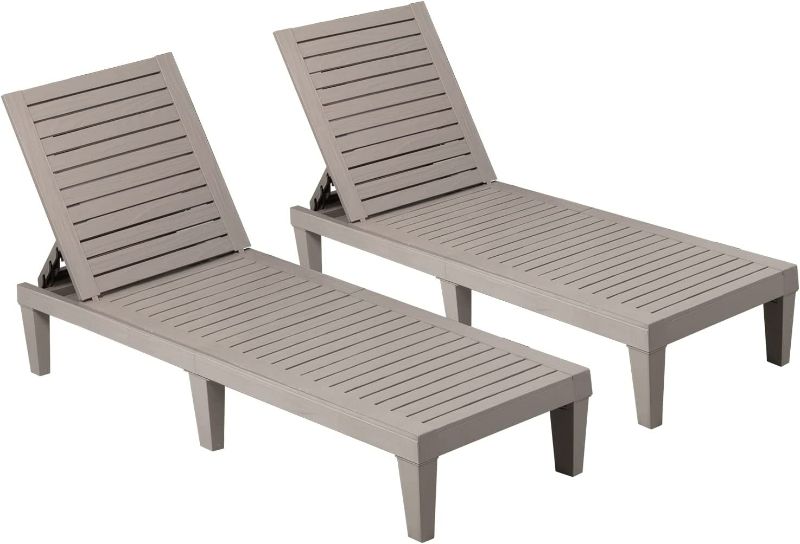 Photo 1 of BLUU Outdoor Patio Chaise Lounge Chair and Cooler Bar, Wood Texture Design, Waterproof & Steady