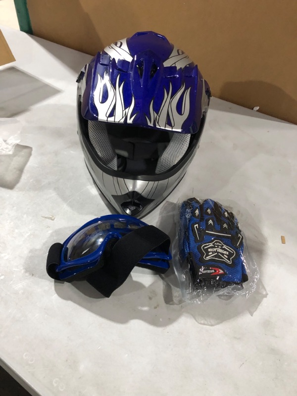 Photo 3 of  Youth & Kids Helmet Blue Flame Motorcycle Blue Flame Youth Helmet Medium