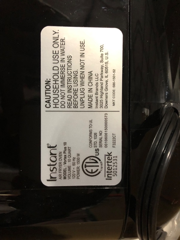 Photo 6 of ***DOOR IS DAMAGED*** Instant Vortex Plus 10-Quart Air Fryer, From the Makers of Instant Pot, 7-in-10 Functions, with EvenCrisp Technology, App with over 100 Recipes, Stainless Steel 10QT Vortex Plus