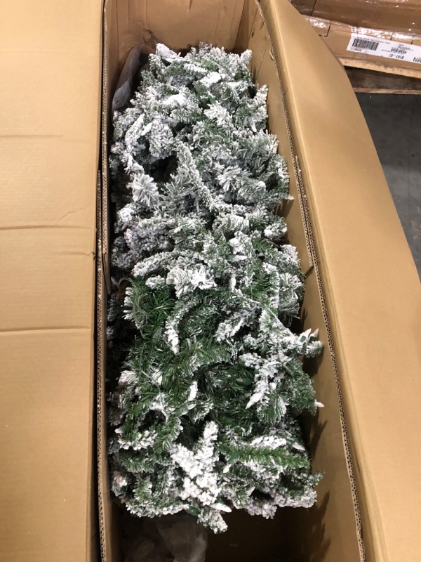 Photo 1 of 6ft Pre-Lit Snow Flocked Artificial Holiday Christmas Pine Tree 250 Warm White Lights, Metal Hinges & Base