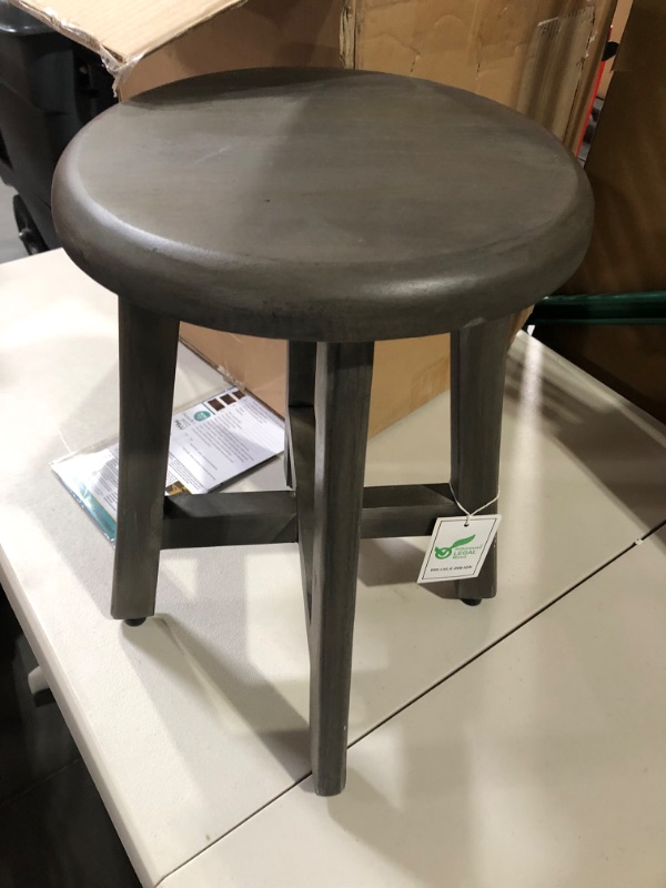 Photo 1 of Coastal Vogue Shoji Shower Stool 18" High Solid Teak Wood Shower Stool 12" Round Seat Teak Grey