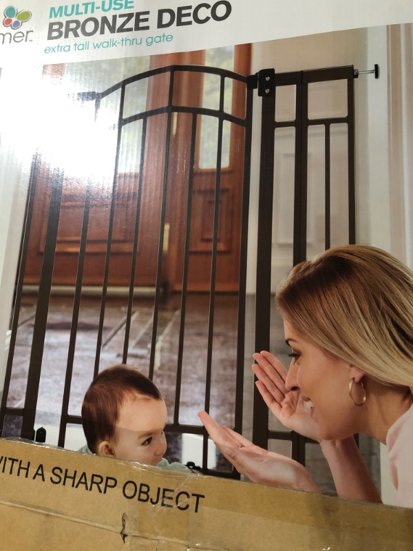 Photo 2 of 
 Multi-Use Decorative Extra Tall Walk-Thru Baby Gate, Metal, Bronze Finish 