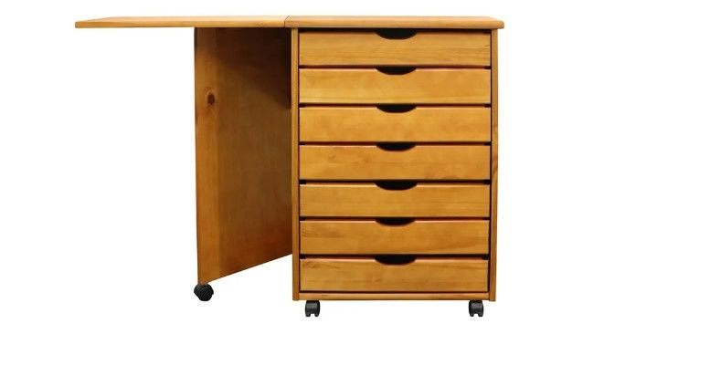 Photo 1 of Adeptus Med Pine Solid Wood 7-drawer Gate Leg Roll Cart Desk