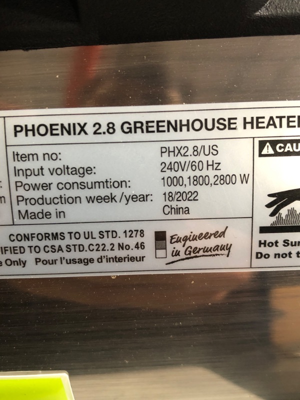 Photo 3 of Bio Green PHX 2.8/US Phoenix Greenhouse Heater 