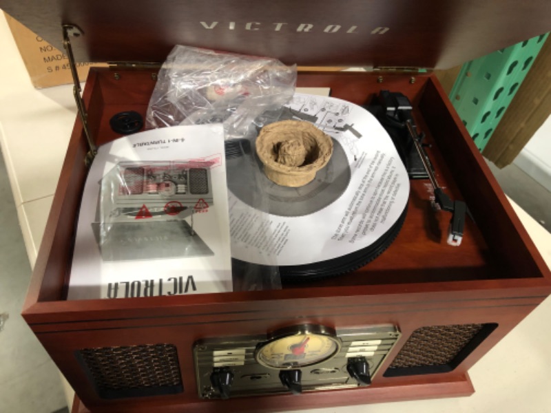 Photo 2 of Victrola Nostalgic 6-in-1 Bluetooth Record Player & Multimedia Center with Built-in Speakers 18.1 x 13.4 x 9.5 inches