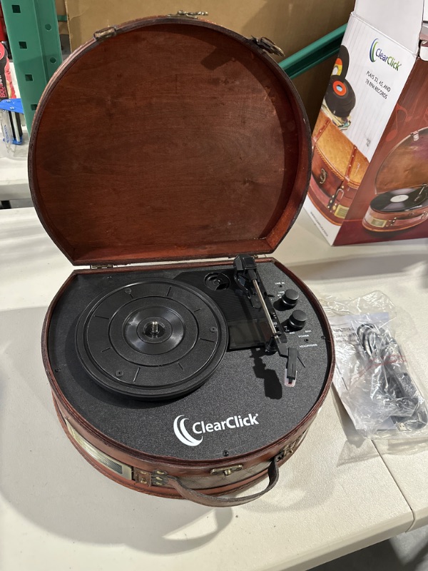 Photo 2 of ClearClick Vintage Suitcase Turntable with Bluetooth & USB - Classic Wooden Retro Style