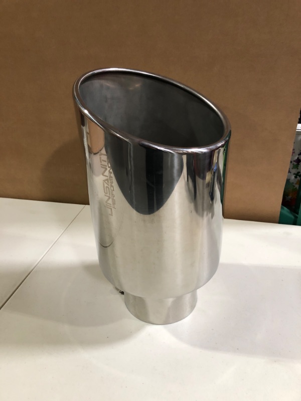 Photo 2 of Exhaust Tip, JINSANITY Diesel Exhaust Tip 4" Inlet, 6" Outlet 15" Length Tailpipe Tip, Bolt-On, Universal Fitment on Most Cars, Sedans, and Trucks - Polished Stainless Steel Silver 4"x6"x15"