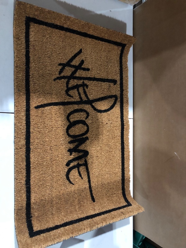 Photo 1 of BIRDROCK HOME Welcome Coir Doormat - 18 x 30 Inch - Standard Welcome Mat with Black Border and Natural Fade - Vinyl Backed
