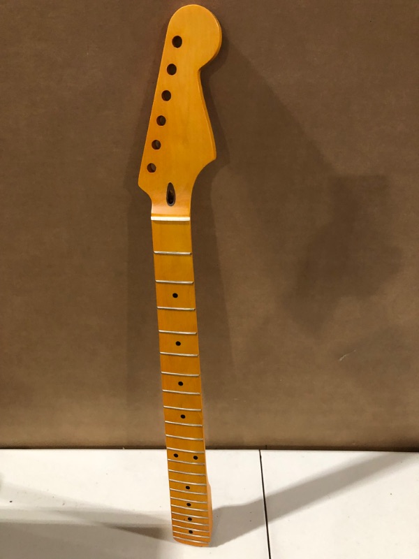 Photo 2 of 22 Fret Canadian Maple Electric Guitar Neck, Yellowish Matte, Skunk Stripe Back Inlay,14" Radius of Fingerboard, Bone Nut