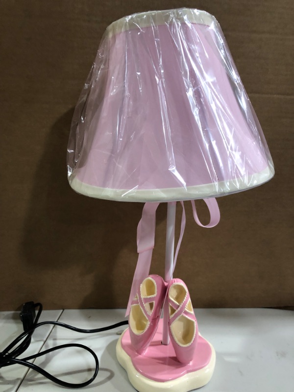Photo 1 of Bedside Lamp by Cozylight, Pink Dancing Shoes Design, 14inch Tall Table Lamp with Fabric Stitch Shade for Girl’s Bedroom Décor, Including an E26 LED Bulb