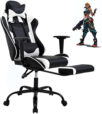 Photo 1 of Gaming Chair High Back Computer Gaming Chair with Footrest, Ergonomic Game Chair PU Leather Racing Office Chair Adjustable Task Chair w/Headrest Armrest & Lumbar Support-White (No Massage Function)