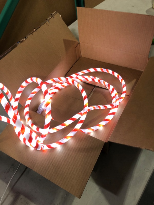 Photo 2 of 18' Red and White Striped Candy Cane Christmas Rope Light