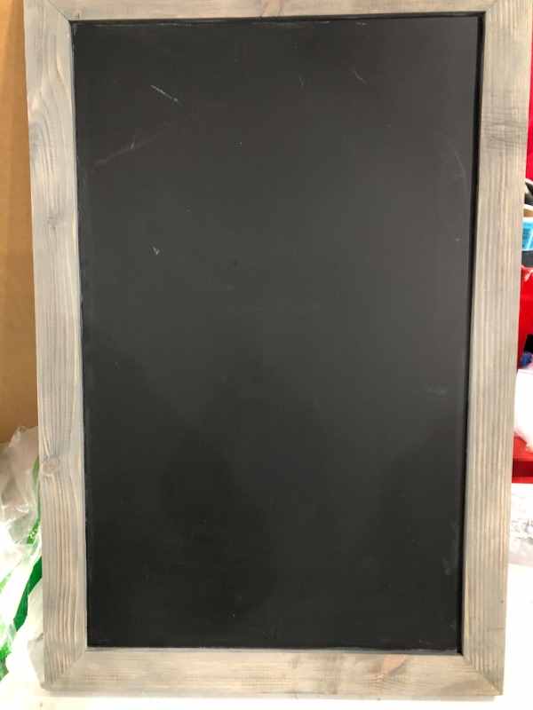 Photo 2 of MyGift Wall-Mount Chalkboard Sign - 15 x 13-Inch Rustic Gray Wood Frame Erasable Blackboard Memo Board, Menu Sign