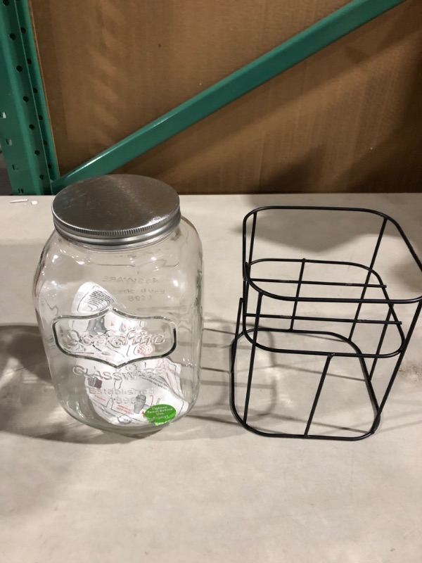 Photo 2 of **SEE NOTES**
Circleware Sun Tea Mini Mason Jar Glass Beverage Dispenser with Stand, Glassware for Water Juice, Beer, Wine, Liquor, Kombucha Iced Punch & Cold Drinks, 1 Gallon, Yorkshire